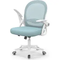 Bigzzia Silla de oficina ergonómica, silla de escritorio con cubierta de malla transpirable, reposabrazos abatibles, altura ajustable, silla giratoria de 360°, color azul
