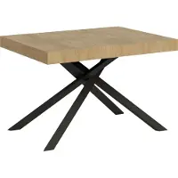 Ityhome - Mesa auxiliar extensible, 120/204 x 80 cm, acabado en roble natural "Karida", patas en color antracita