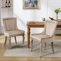 Flieks Juego de 2 sillas de comedor , sillas de cocina tapizadas con patas de madera maciza, sillas de comedor con revestimiento de terciopelo, color beige