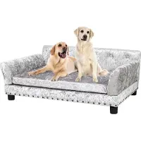 StarTech.com Sofá de lujo para perros - Cama tipo sofá - Talla L: 95x70x40 cm - Para perros de tamaño mediano a grande - Terciopelo holandés - Cojín desmontable - Color plateado