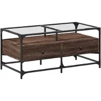 Syfax Mesa de centro con puertas de vidrio marrón roble 68,5x50x50 cm