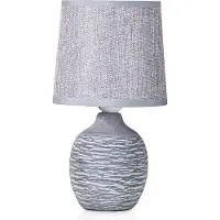 Ed Brubaker Lámpara de mesa/lámpara de noche - 27 cm - Gris - Base de cerámica con textura - Pantalla de lino