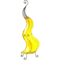 SIMANDRA Lámpara oriental, lámpara de henna, lámpara de cuero marroquí, lámpara de mesa, lámpara de pie. Mogador, lámpara con diseño de flor, 80 cm, color amarillo