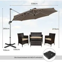 Northix Sombrilla de 330 cm con manivela, protección UV 50+ y sistema de rotación de 360°, ideal para jardín, color marrón