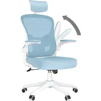 Bigzzia Silla de oficina - Silla de oficina ergonómica - Silla giratoria con soporte lumbar - reposacabezas, reposabrazos y altura ajustables - color blanco y azul