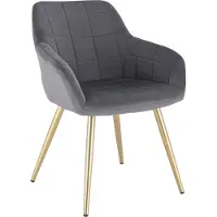 Merkloos Silla de comedor gris oscuro, tapizada en terciopelo, con patas doradas, altura del asiento de 47 cm. Silla individual