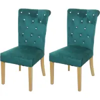 Mendler Juego de 2 sillas de comedor HWC-D22, silla para cocina, tapizada en terciopelo con remaches, color verde oscuro, patas doradas