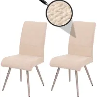 Mendler Juego de 2 sillas de comedor HWC-G55, silla de cocina con respaldo, acero inoxidable cepillado, tapizado en tela tipo chenilla, color crema