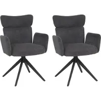 Mendler Juego de 2 sillas de comedor HWC-N11, silla giratoria con retorno automático, tapizada en tela bouclé de 350 g/m², color gris oscuro, patas en gris oscuro
