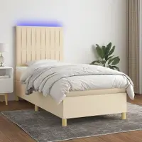 Prolenta Maison Exclusive: Base de cama con somier, colchón y luces LED, color crema, 90x190 cm, material: textil