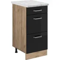 Vicco Mueble bajo de cocina R-Line Negro brillo intenso 40 cm ET Mármol, Model 46607