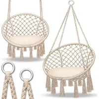 Tillvex Silla colgante beige de 200 kg | Silla colgante para interior y exterior | Cesta colgante resistente a la intemperie | Cesta colgante con cojín