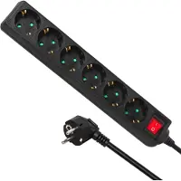 Macleans MCE195G: Regleta de enchufes de 6 tomas, 5 metros de longitud, con interruptor, protección para niños y capacidad de 3500W