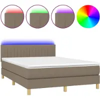 Syfax Cama box spring con colchón LED tela gris taupe 140x200 cm
