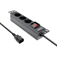 InLine 16421K, regleta de enchufes de 10", con 3 tomas de corriente con conexión a tierra, conector C14, con interruptor, 2 metros de longitud, color negro