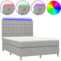 Syfax Cama box spring colchón y luces LED tela gris claro 140x190 cm