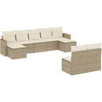 vidaXL Juego de sofá de jardín de 9 piezas con cojines, color beige, de ratán sintético