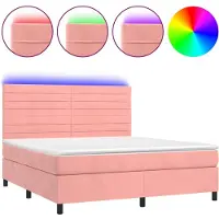 Syfax Cama box spring colchón y LED terciopelo rosa 160x200 cm