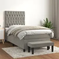 Prolenta Maison Exclusive: Base de cama con somier y colchón, color gris claro, 80 x 200 cm, tapizada en terciopelo