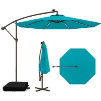 Costway Toldo para jardín de la marca , con sacos de arena, diámetro de 300 cm, sombrilla con 40 luces LED solares y manivela, protección UV, color turquesa