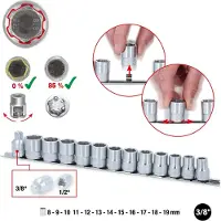 Ks Tools , juego de vasos de 3/8 de pulgada, línea RESCUEpower, 13 piezas, de 8 a 19 mm