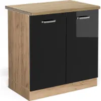 Vicco Armario bajo para fregadero R-Line Negro brillo intenso 80 cm , ET Roble, Model 46560