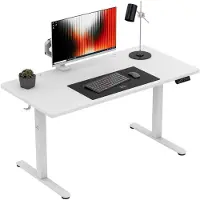 Adler , escritorio eléctrico modelo 7.3, color blanco, dimensiones 140x60 cm, altura ajustable de 72 a 118 cm, panel ErgoHub Flex, sistema de gestión de cables, capacidad de carga de hasta 50 kg