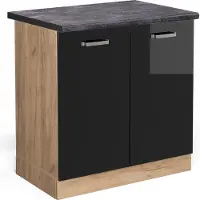 Vicco Armario bajo para fregadero R-Line Negro brillo intenso 80 cm , ET Antracita, Model 46140