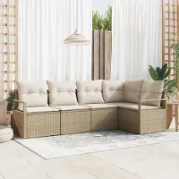 Prolenta Maison Exclusive - Juego de sofá de jardín de 5 piezas. Ratán sintético beige y blanco