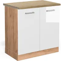Vicco Armario bajo para fregadero R-Line Blanco alto brillo 80 cm , ET Roble, Model 46933
