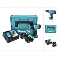 Makita Taladro atornillador a batería DDF 453 RTJ de 18 V y 42 Nm + 2 baterías de 5,0 Ah + cargador + Makpac