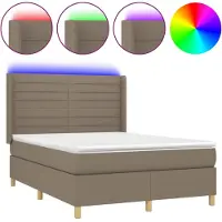 Syfax Cama box spring colchón y luces LED tela gris taupe 140x190 cm