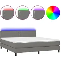Syfax Cama box spring colchón y luces LED tela gris oscuro 180x200 cm