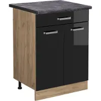 Vicco Mueble bajo de cocina R-Line Negro brillo intenso 60 cm con cajón, ET Antracita, Model 45711