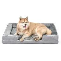 Lionto Cama para perros , premium, con espuma viscoelástica ortopédica, borde elevado, funda lavable y estructura estable, 122x89x20 cm, color gris