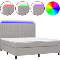 Syfax Cama box spring colchón y luces LED tela gris claro 160x200 cm