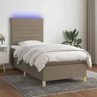 Prolenta Maison Exclusive: Base de cama con somier, colchón y luces LED, color taupe, 90x190 cm, tapizada en tela