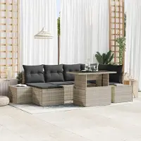 Prolenta Maison Exclusive - Juego de sofá de jardín de 7 piezas, color gris claro, fabricado en ratán sintético