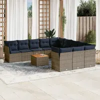 Prolenta Maison Exclusive: Juego de jardín de 12 piezas con sofá y cojines, color gris, fabricado en ratán sintético