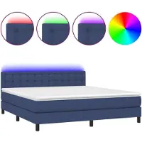 Syfax Cama box spring colchón y luces LED tela azul 180x200 cm
