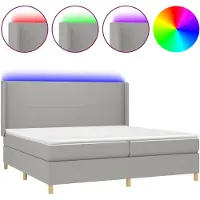 Syfax Cama box spring con colchón tela y LED gris claro 200x200 cm