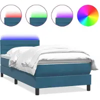 Syfax Cama box spring con colchón y LED terciopelo azul oscuro 80x220 cm