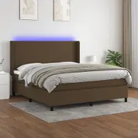 Prolenta Maison Exclusive: Base de cama con somier, colchón y luces LED, color marrón oscuro, 160x200 cm, material: textil