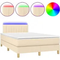Syfax Cama box spring con colchón y LED tela crema 120x200 cm