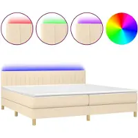 Syfax Cama box spring con colchón y LED tela crema 200x200 cm