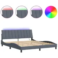 Syfax Estructura de cama con LED sin colchón Hanko terciopelo gris oscuro 180x200 cm