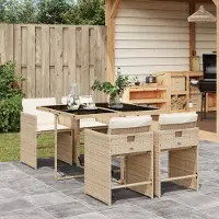 Prolenta Maison Exclusive: Juego de comedor de jardín de 5 piezas con cojines, color beige, fabricado en polirratán