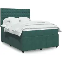 Prolenta Maison Exclusive - Base de cama con somier y colchón, color verde oscuro, 140x200 cm, tapizada en terciopelo