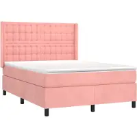 Syfax Cama box spring con colchón terciopelo rosa 140x190 cm