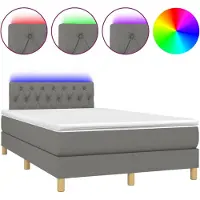 Syfax Cama box spring con colchón y LED tela gris oscuro 120x200 cm